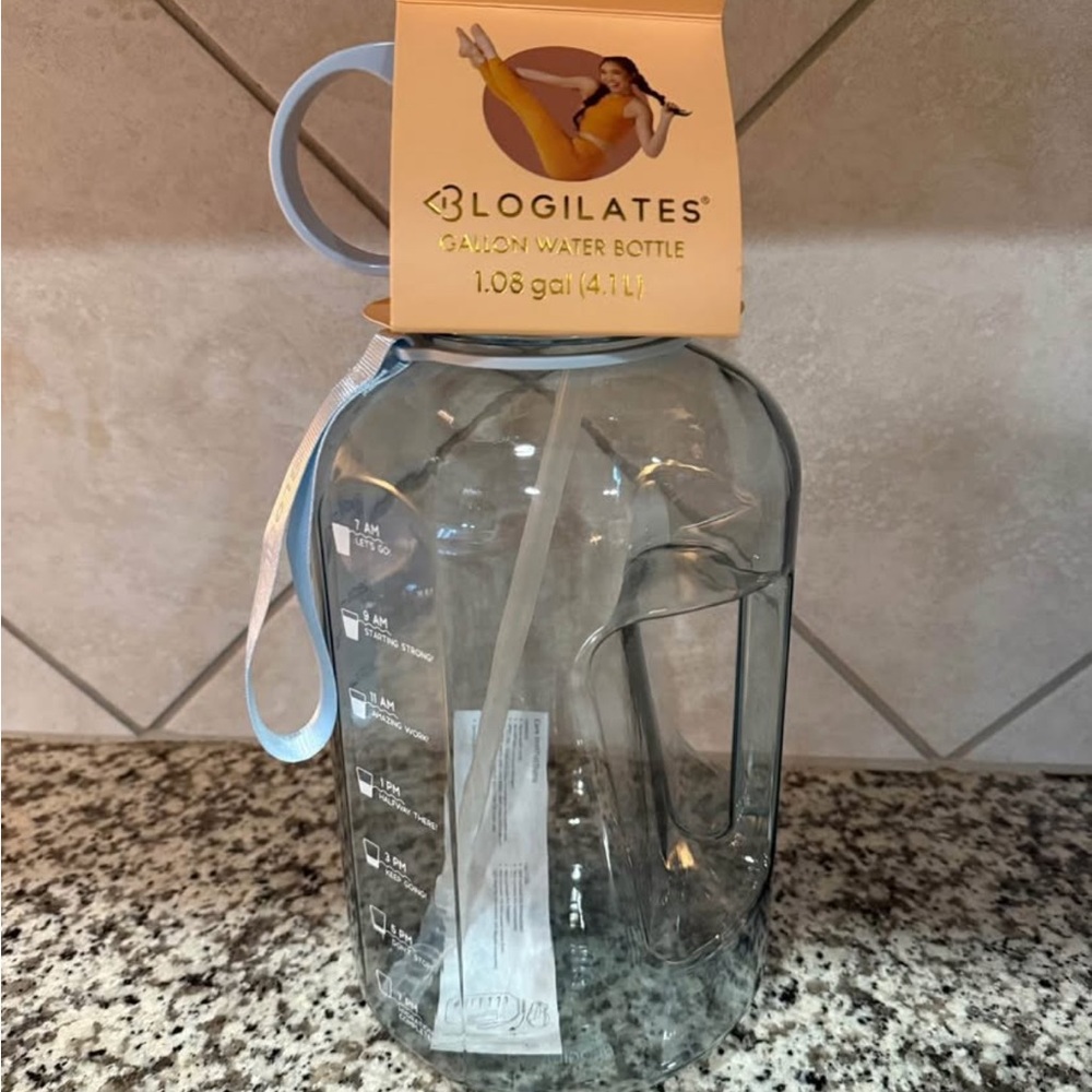 Blogilates Clear Water Bottle with Blue Handle